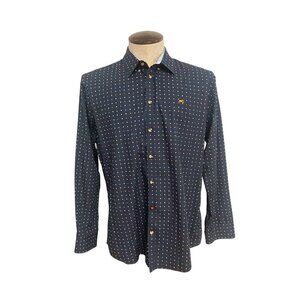 Moods Of Norway Slim Fit Navy Polka Dot Pattern Shirt 100% Cotton Large